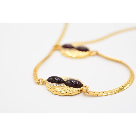 Givenchy Vintage Cabochon Necklace Red Crystal Gold Station Signed NOS 80s Bin7B - Picture 12 of 12